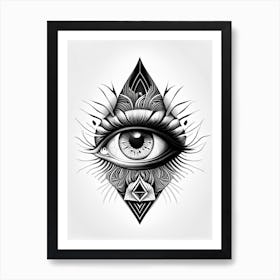 Collage Of Vision, Symbol, Third Eye Simple Black & White Illustration 1 Art Print