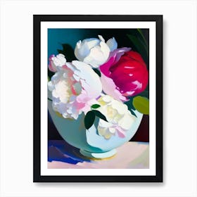 Bowl Of Beauty Peonies White Colourful 1 Painting Art Print