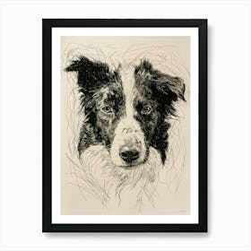 Border Collie Dog Line Sketch 1 Art Print