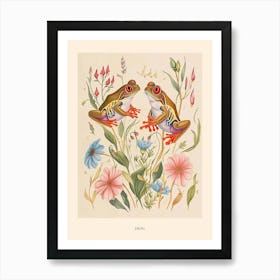 Folksy Floral Animal Drawing Frog 4 Poster Art Print