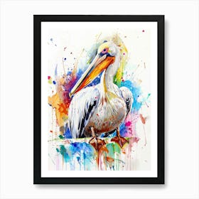 Pelican Colourful Watercolour 2 Art Print