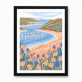 Blue Flowers By The Lake Art Print