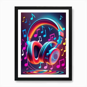 Music Notes And Headphones Art Print