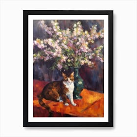 Flower Vase Statice With A Cat 1 Impressionism, Cezanne Style Art Print