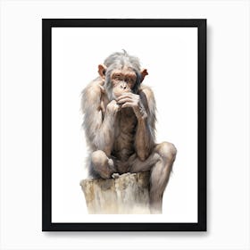 Watercolour Thinker Monkey 3 Art Print