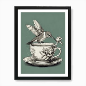 Hummingbird On A Teacup Art Print