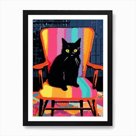 Cat On Crochet Neon Chair 1 Art Print