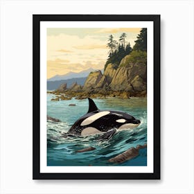 Realistic Orca Whale By A Rocky Coastline 2 Art Print