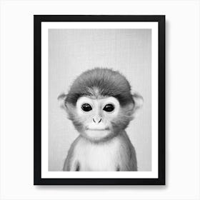 Baby Monkey - Black & White Art Print