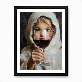 A Young Girl Wrapped In A Sheet Drinks Red Wine In A Glass 1 Art Print