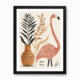 Jamess Flamingo And Ginger Plants Minimalist Illustration 2 Art Print