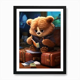 Study Time with the Cutest Bear Cub Around Print Art Print