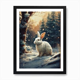 White Rabbit In Snow Art Print