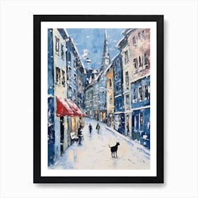 Cat In The Streets Of Zurich   Switzerland With Snow Art Print