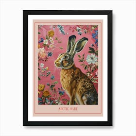 Floral Animal Painting Arctic Hare 3 Poster Art Print