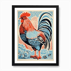 Vintage Bird Linocut Chicken 6 Art Print