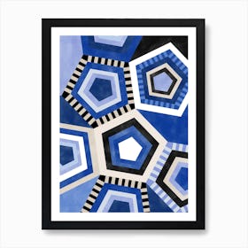 Abstract Blue Hexagons Print Art Print