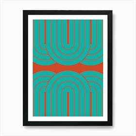 Midcentury Modern Arch Pattern Vxiii In Persian Green Dark Pastel Red 01 Art Print