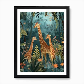 Giraffe In The Plants Modern Kitsch Illustration 4 Art Print