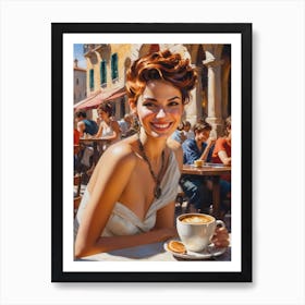 Woman With A Cup Of Coffee Art Print