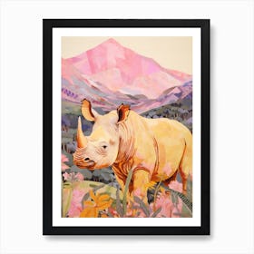 Colourful Floral Rhino 3 Art Print