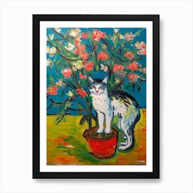 Still Life Of Apple Blossom With A Cat 3 Art Print