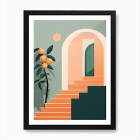 Amale0130 Illustration Of Stairs And An Orange Tree On Them In Art Print