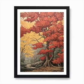 Slippery Elm 3 Vintage Autumn Tree Print  Art Print