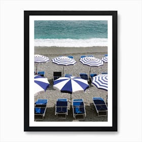 Blue Sunbeds On The Beach Of Monterosso Italy Art Print