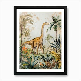 Dinosaur With Tropical Leaves Painting 1 Art Print