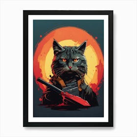 Cat With A Knife Art Print