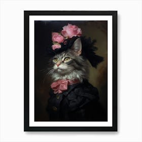 Rococo Style Painting Of A Black Cat 1 Art Print