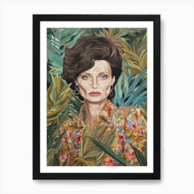 Floral Handpainted Portrait Of Angelina Jolie 2 Art Print