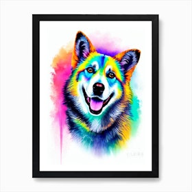Norwegian Elkhound Rainbow Oil Painting Dog Art Print