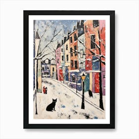 Cat In The Streets Of Matisse Style London With Snow 3 Art Print