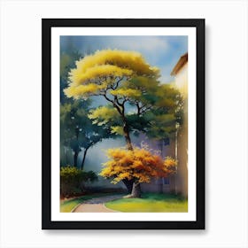 Tree In Front Of House Art Print