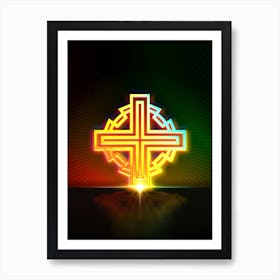 Neon Geometric Glyph in Watermelon Green and Red on Black n.0006 Art Print