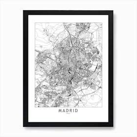 Madrid White Map Art Print