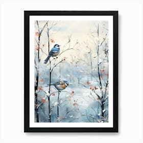 Birds Perching In A Tree Winter 3 Art Print