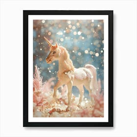 Toy Glitter Unicorn Winter Scene Art Print