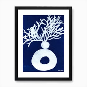 Blue Cyanotype Abstract Collage And Plants 2 Art Print