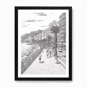 View Of Rio De Janeiro, Brazil Line Art Black And White 6 Art Print