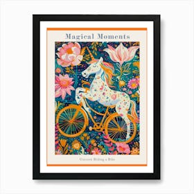 Floral Fauvism Style Unicorn Riding A Bike 1 Poster Art Print