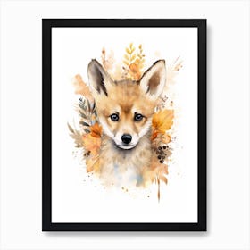 Watercolour Jungle Animal Baby Dingo 3 Art Print