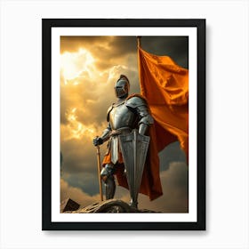 Knight With Sword And Flag Art Print