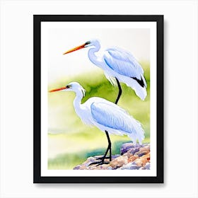 Egret 2 Watercolour Bird Art Print