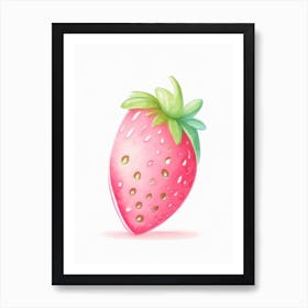 Strawberry Cartoon, Kids, Pastel Watercolour Art Print