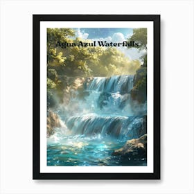 Agua Azul Waterfalls Tranquil Digital Travel Art Poster