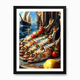 Sardines art with boat Art Print