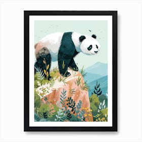 Giant Panda Walking On A Mountrain Storybook Illustration 2 Art Print